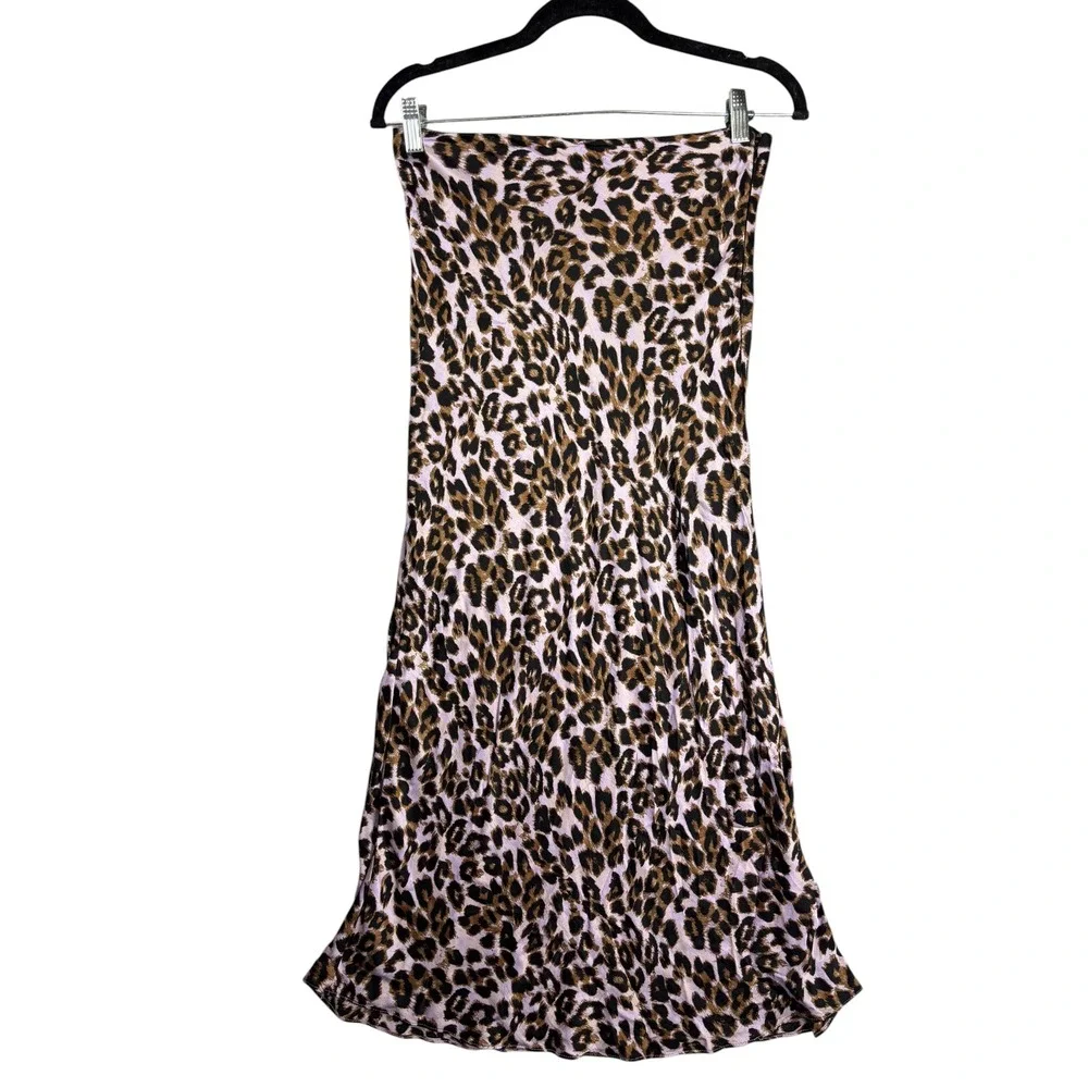 Urban Outfitters Lilac Leopard Print Satin Midi Slip Skirt Purple Brown Small - Picture 3 of 10